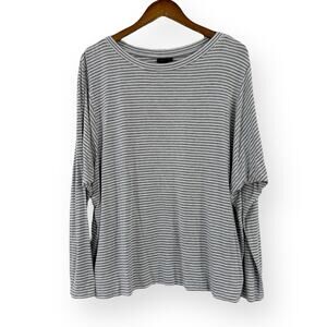 J Jill Wearever Grey Striped Long Sleeve Top Sz L Casual Everyday Relaxed Fit